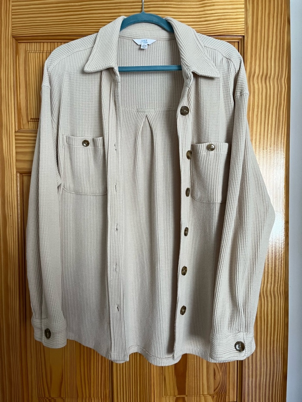 Time and Tru Beige Waffle Knit Button-Front Shacket